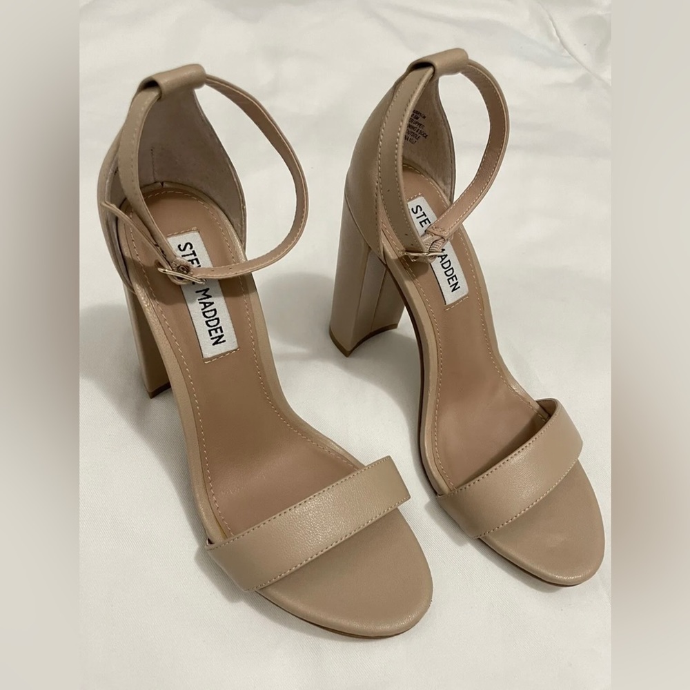 Steve Madden Womens Carrson Blush Lea Leather Ankle Strap 4” Heels, Size 6.5